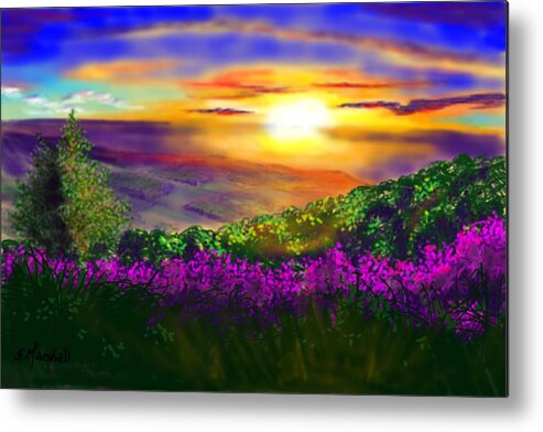 Landscape Metal Print featuring the painting Sunset over Rosedale by Glenn Marshall