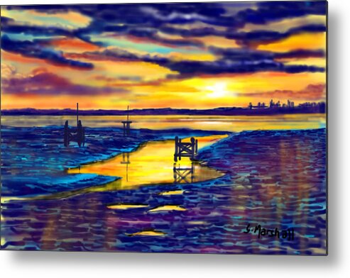 Landscape Metal Print featuring the painting Sunset over the Humber Estuary by Glenn Marshall