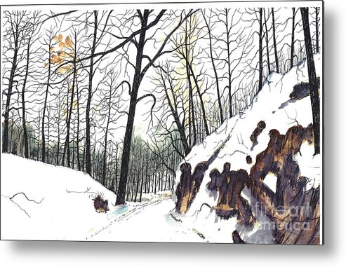 Snow Metal Print featuring the painting Swamp Rabbit Trail One by Patrick Grills