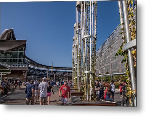 Minnesota Twins Minneapolis Target Field Baseball Crowd Fans Sky Blue Metal Print featuring the photograph Target Plaza by Tom Gort