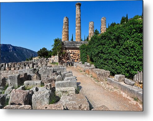 Ancient Metal Print featuring the photograph Temple of Apollo - Delphi by Constantinos Iliopoulos