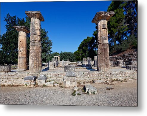 Ancient Metal Print featuring the photograph Temple of Hera - Ancient Olympia by Constantinos Iliopoulos