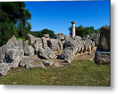 Ancient Metal Print featuring the photograph Temple of Zeus - Ancient Olympia by Constantinos Iliopoulos