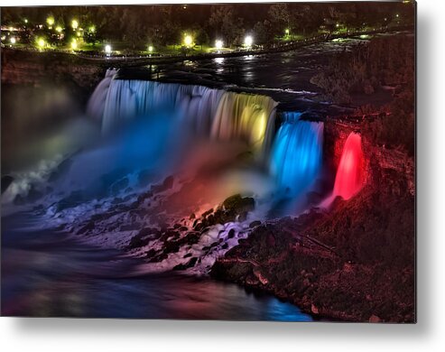 Niagara Falls Metal Print featuring the photograph The American Falls Illuminated With Colors by Mark Whitt
