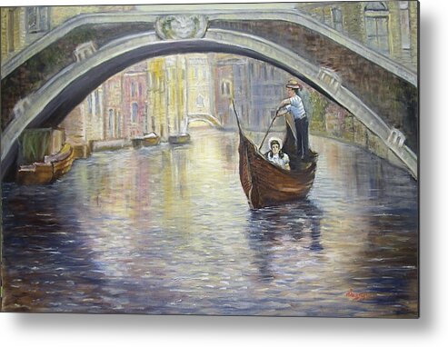 Venice Metal Print featuring the painting The Gondolier Venice Italy by Katalin Luczay