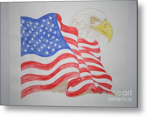 American Flag Metal Print featuring the drawing The Guardian by Christina A Pacillo