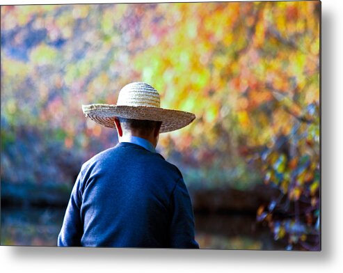 Fishing On The Pond Metal Print featuring the photograph The Man in the Straw Hat by Ann Murphy
