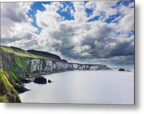 Blue Metal Print featuring the photograph The White Cliffs of Carrick A Rede by Semmick Photo