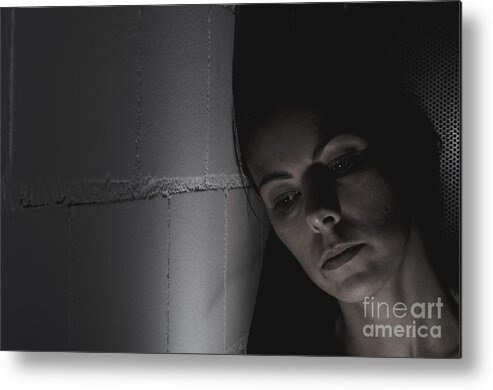 Sad Metal Print featuring the photograph Thinking woman by Mats Silvan