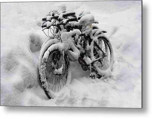 Three Bicycles Metal Print featuring the photograph Three Bicycles by Sarah McKoy