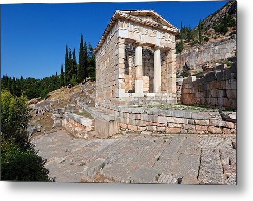 Ancient Metal Print featuring the photograph Treasury of the Athenians - Delphi by Constantinos Iliopoulos