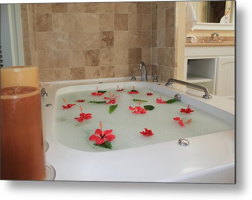 Bath Tub Metal Print featuring the photograph Tub of Hibiscus by Shane Bechler