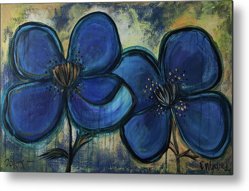 Poppies Metal Print featuring the painting Two Blue Poppies by Laurie Maves ART