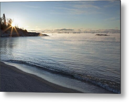 Clouds Metal Print featuring the photograph Winter Mist On Lake Superior At Sunrise by Susan Dykstra