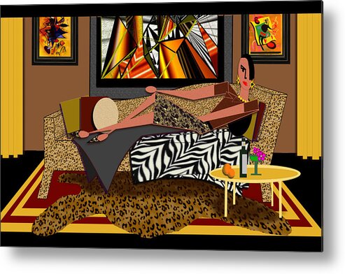 Interiors Metal Print featuring the digital art Woman on a Chaise Lounge by Jann Paxton