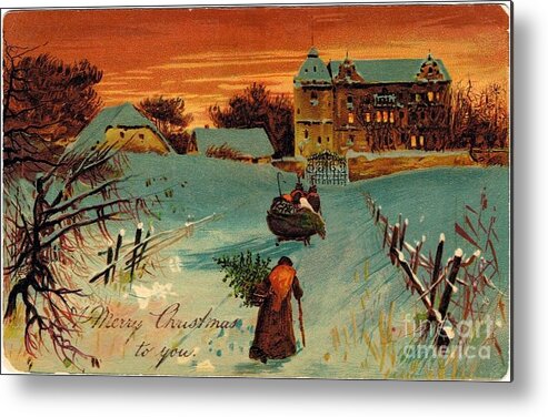 A Merry Christmas To You Vintage Metal Print featuring the painting A merry Christmas to you vintage #1 by Vintage Collectables