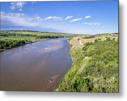 Nebraska Metal Print featuring the photograph aerial view of Niobrara River in Nebraska Sand Hills #1 by Marek Uliasz