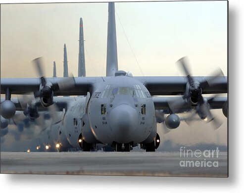 Color Image Metal Print featuring the photograph C-130 Hercules Aircraft Taxi #1 by Stocktrek Images