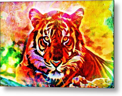 Colorful Metal Print featuring the digital art Colorful Tiger #2 by Lilia S