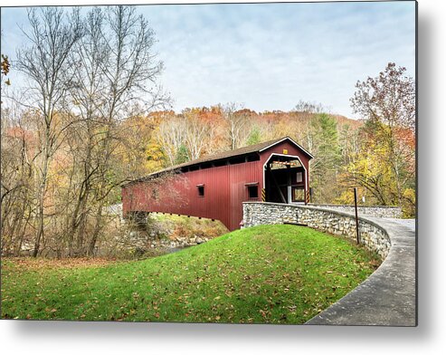 Bridge Metal Print featuring the photograph Covered Bridge in Pennsylvania during Autumn #1 by Patrick Wolf