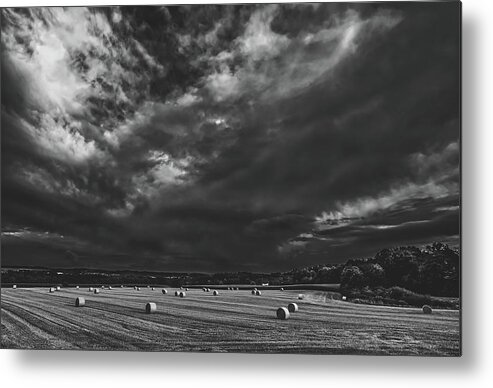 Hay Metal Print featuring the photograph Dark Clouds Over Hay Field #1 by Mountain Dreams