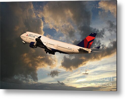 Delta Metal Print featuring the digital art Delta Airlines Boeing 747 #1 by Airpower Art