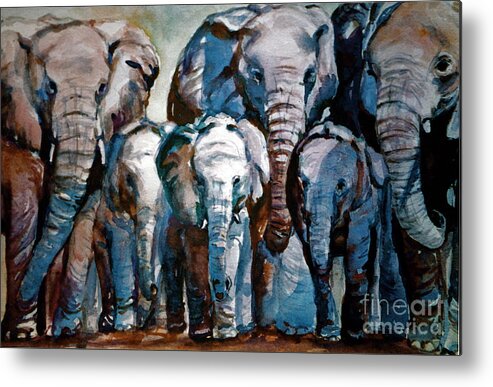 Animals Metal Print featuring the painting Elephant Family #1 by Joyce Guariglia