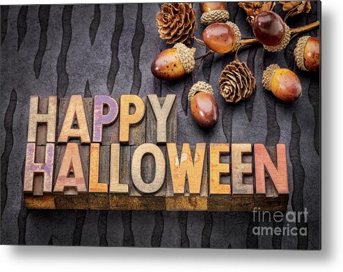 Acorn Metal Print featuring the photograph Happy Halloween greeting card #1 by Marek Uliasz