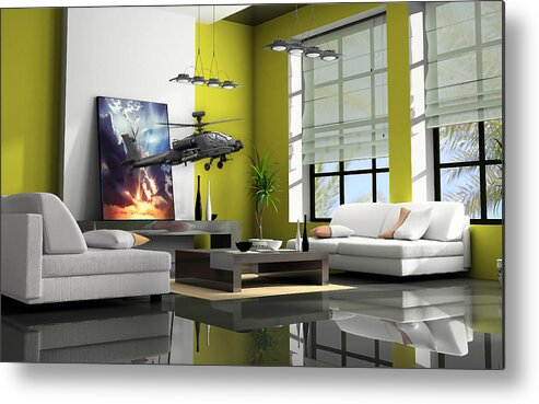 Airplane Metal Print featuring the mixed media Helicopter Art #1 by Marvin Blaine