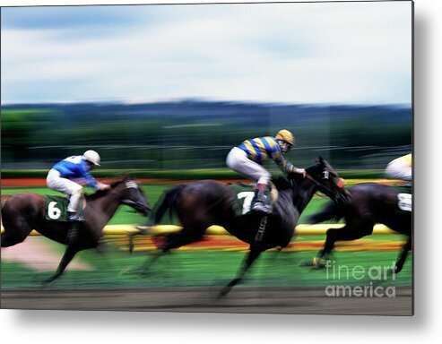 Motion Metal Print featuring the photograph Horse Race #1 by Jim Corwin