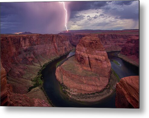 Horseshoe Metal Print featuring the photograph Horseshoe bend lightning #2 by Philip Cho