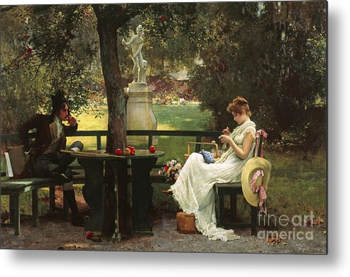 In Love By Marcus Stone Metal Print featuring the painting In Love by Marcus Stone