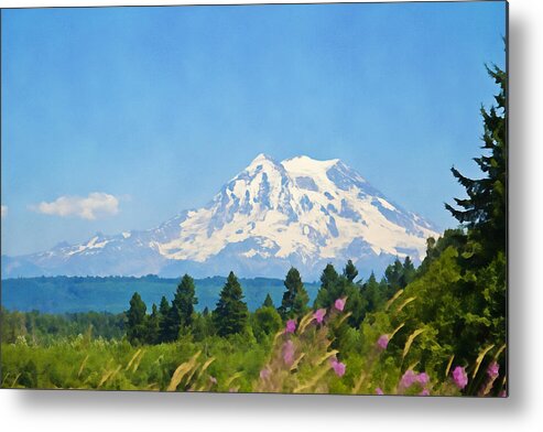 Mountain Metal Print featuring the photograph Mount Rainier Watercolor by Tatiana Travelways