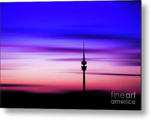 Bavaria Metal Print featuring the photograph Munich - Olympiaturm at sunset by Hannes Cmarits