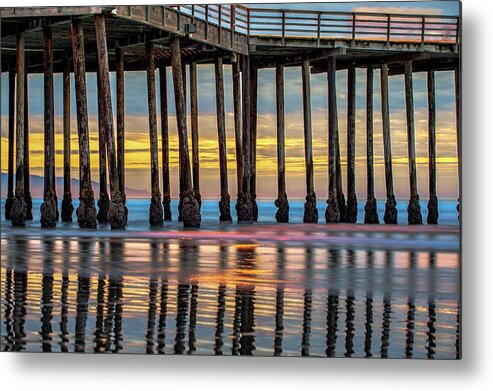 Pismo Beach Metal Print featuring the photograph Ocean Pier at Sunset - Nautical Prints by Gregory Ballos