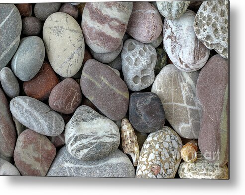 Stone Metal Print featuring the photograph Pebbles in earth colors - stone pattern #1 by Michal Boubin