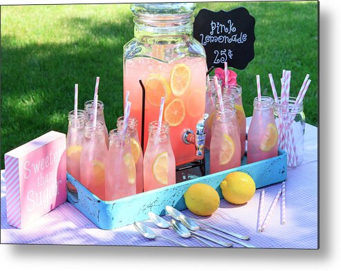 Background Metal Print featuring the photograph Pink Lemonade at Picnic in Park #1 by Teri Virbickis