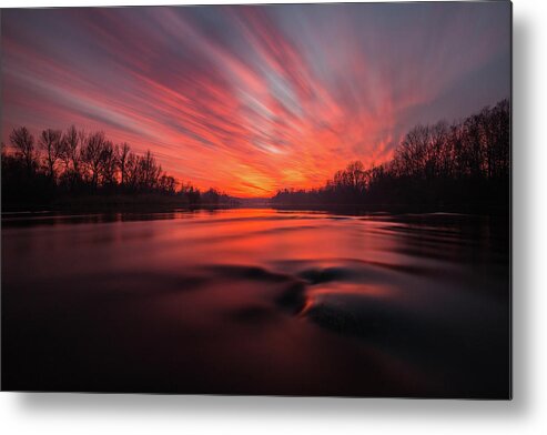 Landscape Metal Print featuring the photograph Red dusk #1 by Davorin Mance