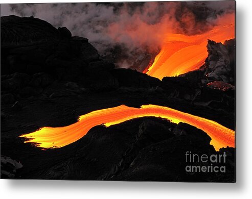 Beauty In Nature Metal Print featuring the photograph River of molten lava flowing to the sea #1 by Sami Sarkis