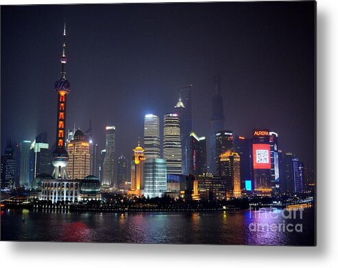 Shanghai Metal Print featuring the photograph Shanghai China skyline at night from Bund #1 by Imran Ahmed