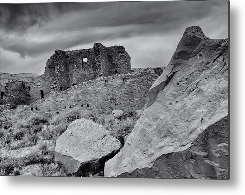 Chaco Canyon Metal Print featuring the photograph Storm Clouds Over Chaco Ruins by Alan Vance Ley