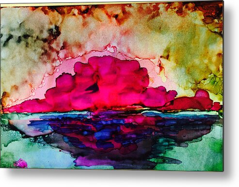 Red Metal Print featuring the painting Sunset #1 by Karin Eisermann