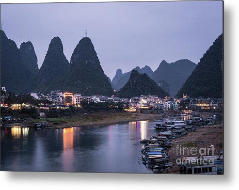 China - East Asia Metal Print featuring the photograph Twilight over the Lijang river in Yangshuo #1 by Didier Marti