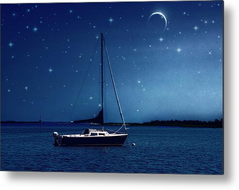 Sailboat Metal Print featuring the photograph Under The Stars by Cathy Kovarik