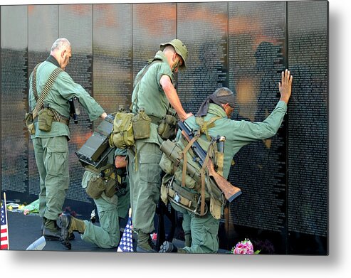 Veterans Metal Print featuring the photograph Veterans at Vietnam Wall by Carolyn Marshall