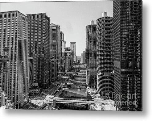 America Metal Print featuring the photograph View on Chicago bridges in black and white by Patricia Hofmeester