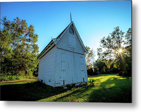 White Chapel Building At Sunset On Wooded Plantation Metal Print featuring the photograph White Chapel Building At Sunset On Wooded Plantation #1 by Alex Grichenko