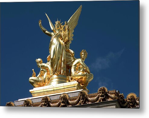 Gold Metal Print featuring the photograph Golden Statues on Paris Opera House by Carl Purcell