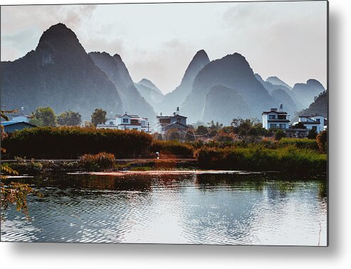Nature Metal Print featuring the photograph The karst mountains and river scenery #19 by Carl Ning