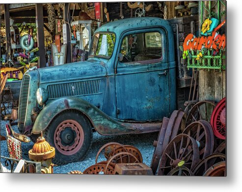 1930s Metal Print featuring the photograph 1937 Big Blue V8 Ford Pickup Truck by Debra and Dave Vanderlaan